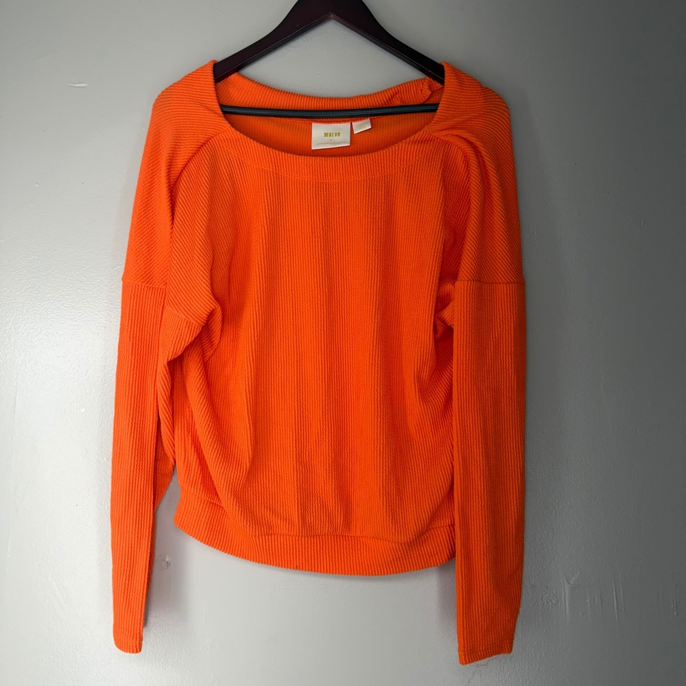 Maeve Anthropologie Orange Ribbed Knit Long Sleeve Scoop Neck Top XS
